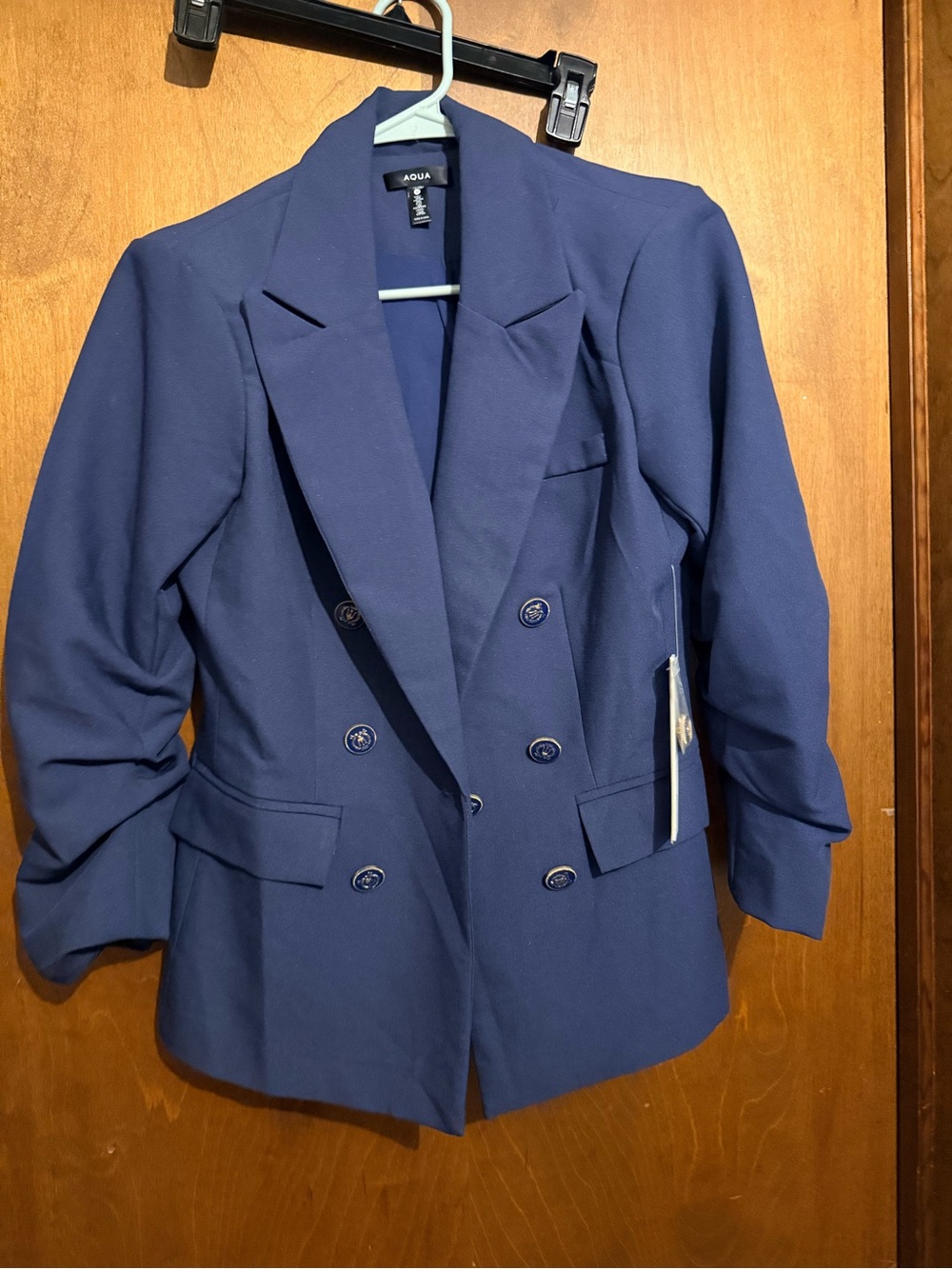 Aqua Double-Breasted Navy Blue Blazer
